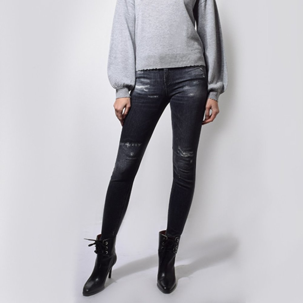 RtA Prince Mid Rise Skinny Distressed Repaired Jean in Contra Black